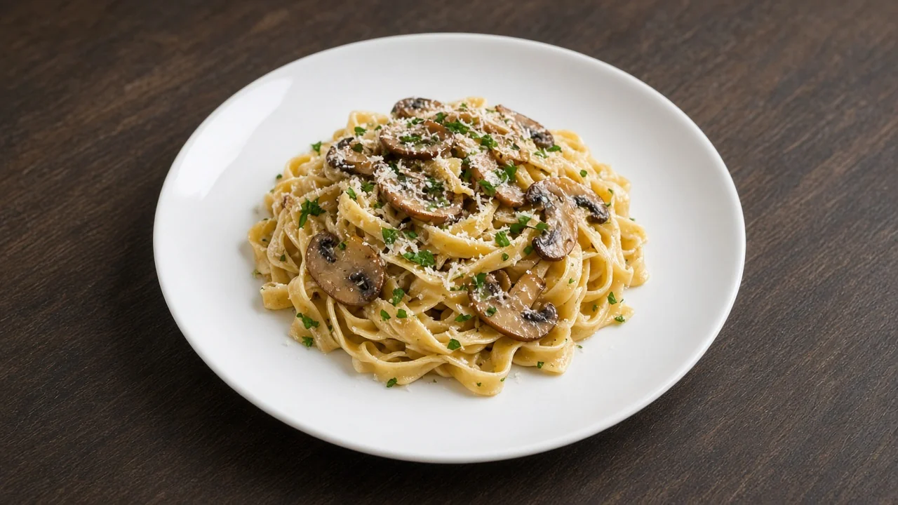 Tagliatelle aux champignons sautés, persil et parmesan râpé
